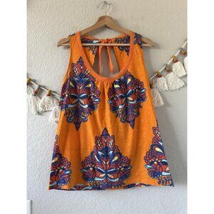 Anthropologie Akemi + Kin Paisley Orange Keyhole Back Sleeveless Top Peasant S